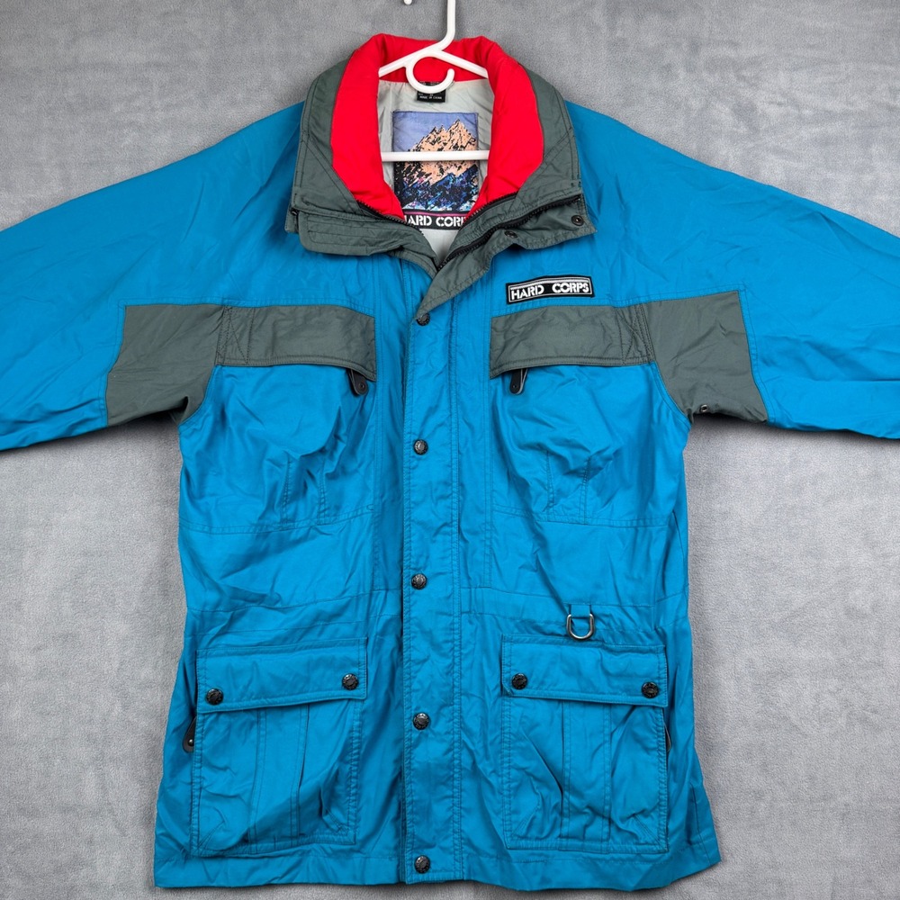 Hard Corps VTG Blue Ski Jacket Mens Medium Nylon Colorblock Retro Winter Coat